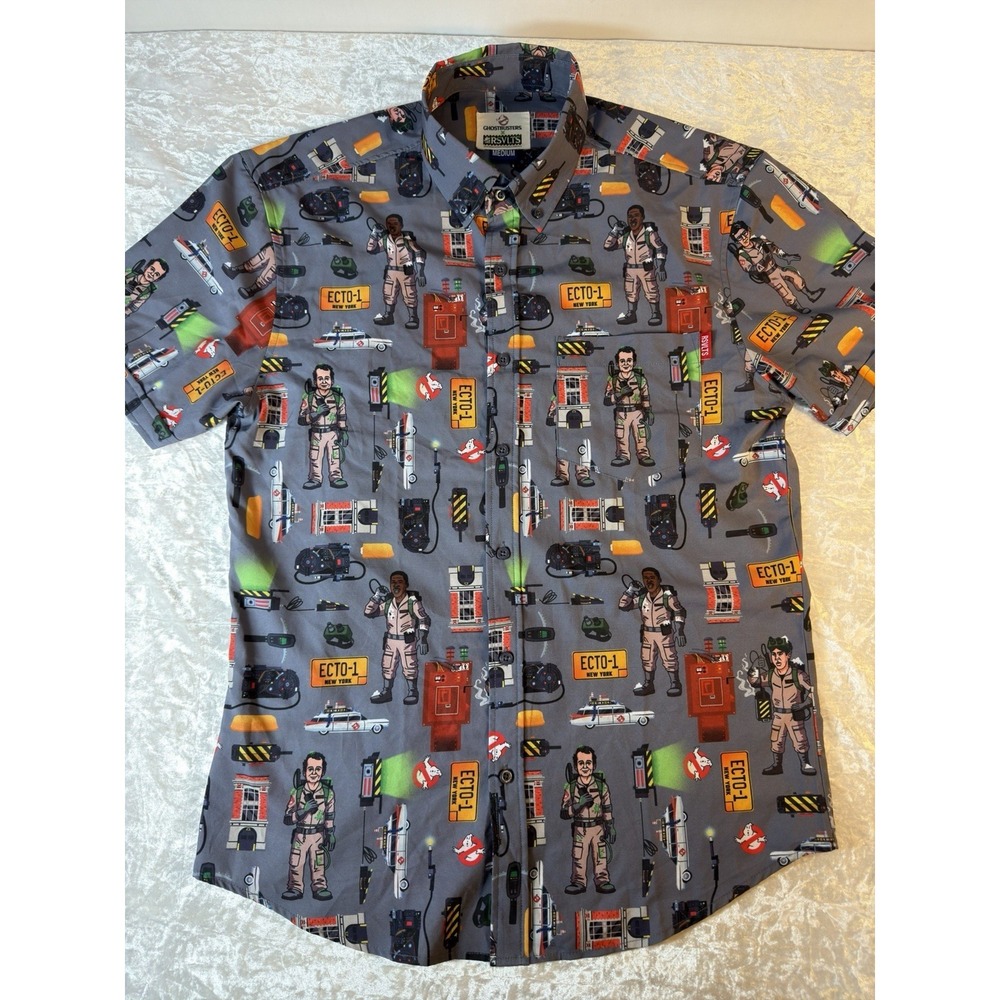RSVLTS Ghostbusters Shirt Mens M Ecto-1 Movie Button‎ Up Short Sleeve